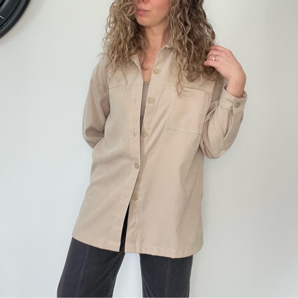 Classic Elements Beige Button Down Shirt - image 5